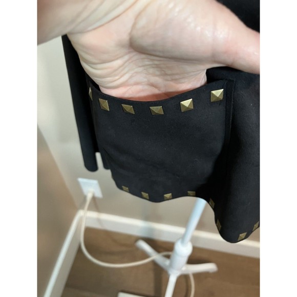 Carmen Marc Valvo Womens Jacket Black Faux Suede Gold Studded Long Sleeve Size M - Picture 5 of 10